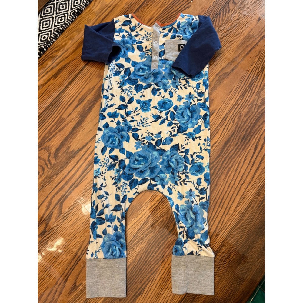 Rags Floral Romper Kids 2T Blue Long Sleeve Pocket Harem Jumpsuit